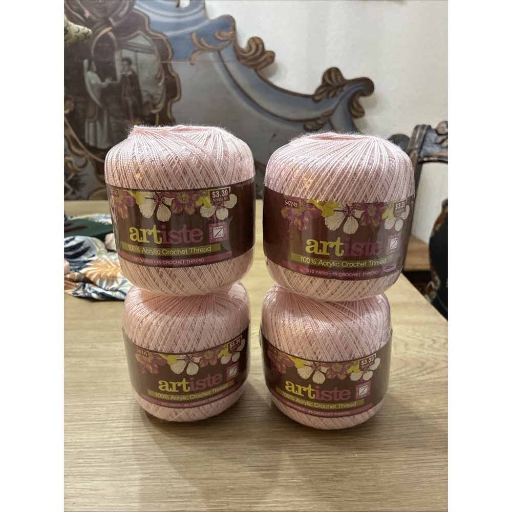 Crochet Thread Artiste #5 100% Acrylic #34 Angel Pink New Lot Of 4 350 Yds Skein